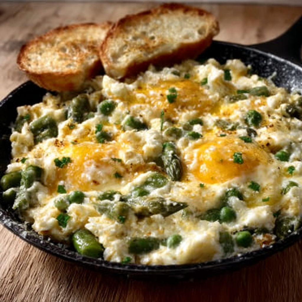 Huevos Revueltos con Espárragos y Queso Manchego