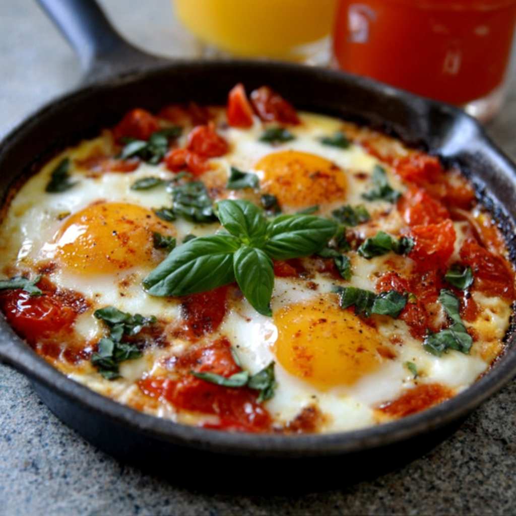 Huevos al Horno con Tomate y Albahaca