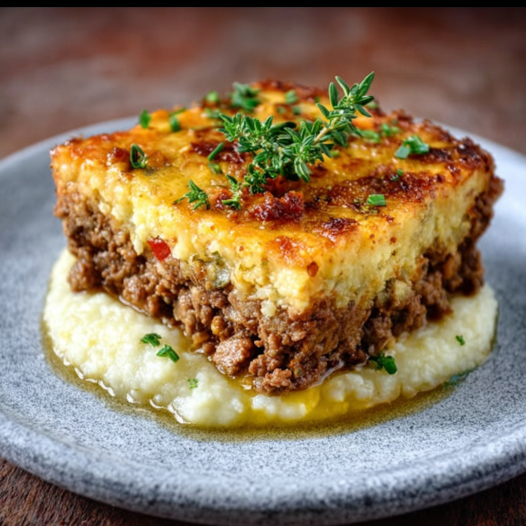 Pastel de Carne Keto con Puré de Coliflor
