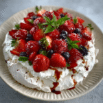 Pavlova de fresa y albahaca