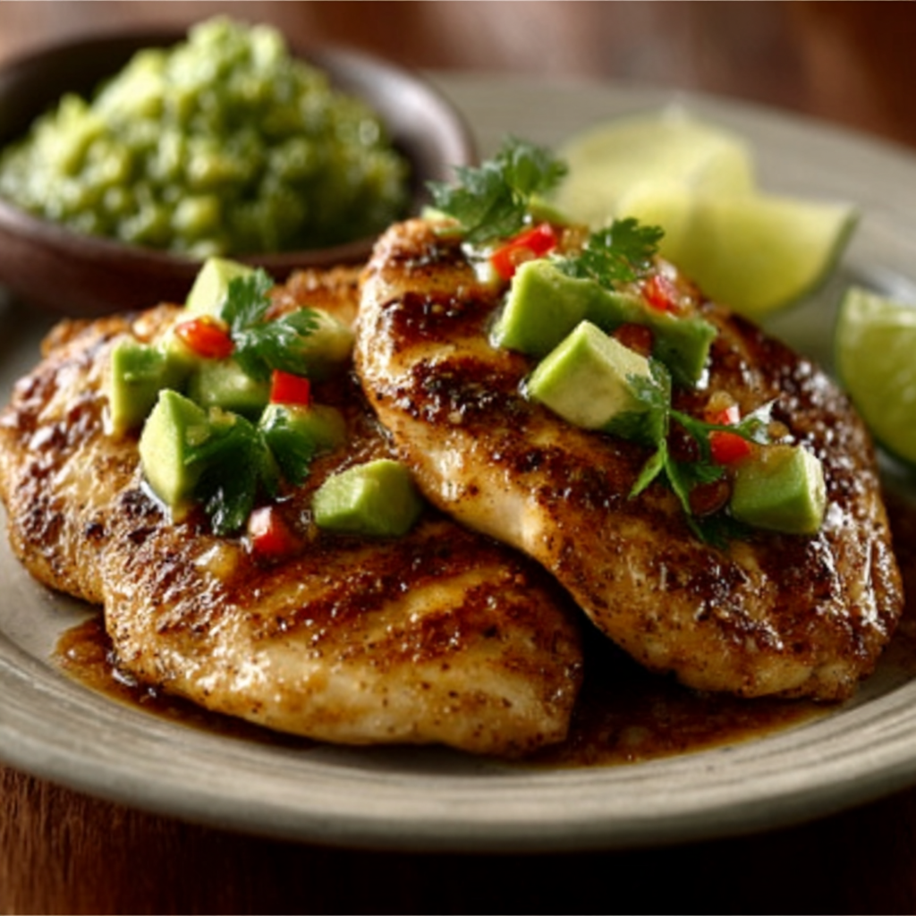 Pollo al Ajillo con Salsa de Aguacate