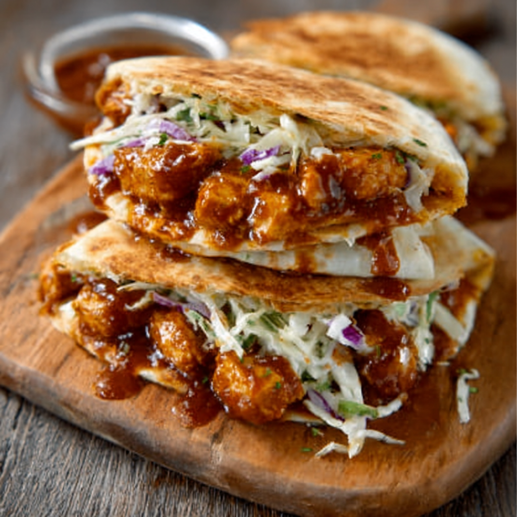 Quesadillas de Tempeh a la Barbacoa y Ensalada de Col Rizada
