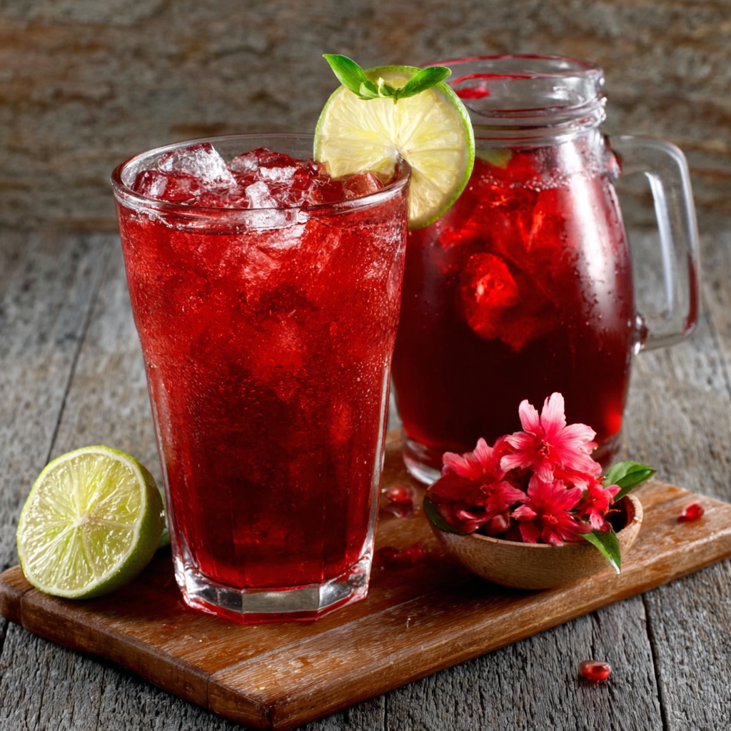 Refresco de hibisco y durazno