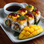 Rollos de Sushi de Mango y Coco con Chile y Lima
