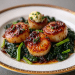 Scallops Selladas Glaseadas con Miso y Jarabe de Arce con Mantequilla de Cebollino