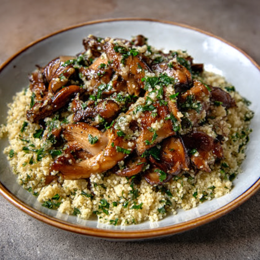 Setas Silvestres Salteadas con Couscous Infusionado de Hierbas