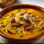 Sopa Keto de Mariscos con Azafrán