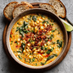 Sopa de maíz dulce vegana y miso
