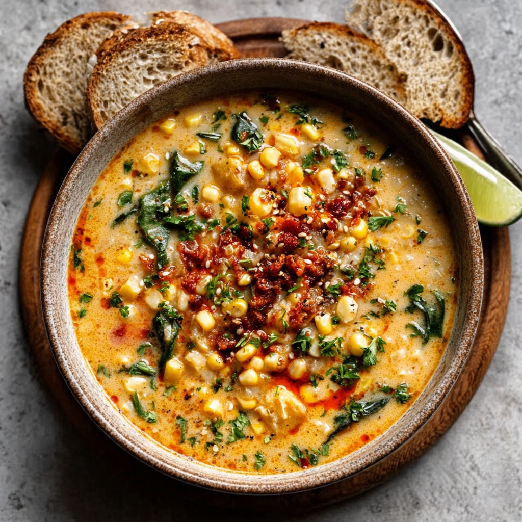 Sopa de maíz dulce vegana y miso