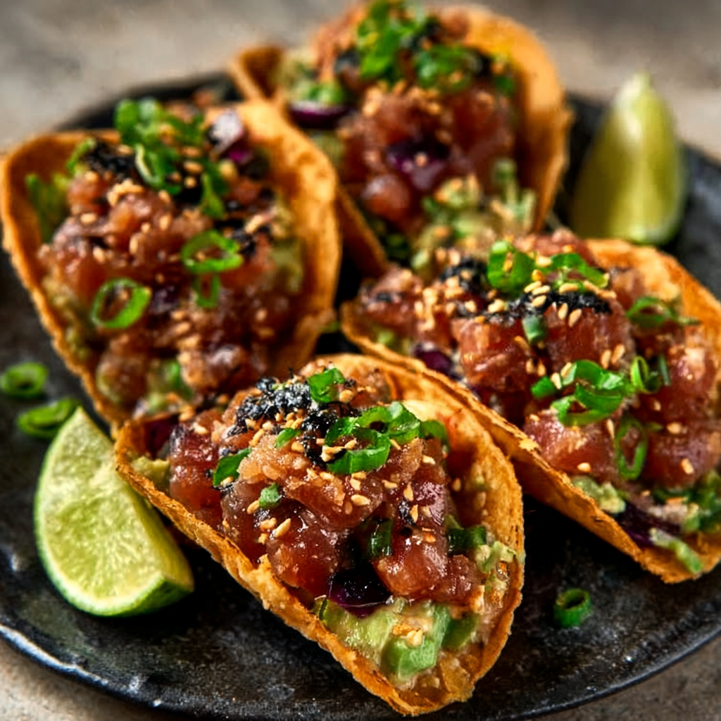 Tacos de Tartare de Atún Picante Inspirados en Japón