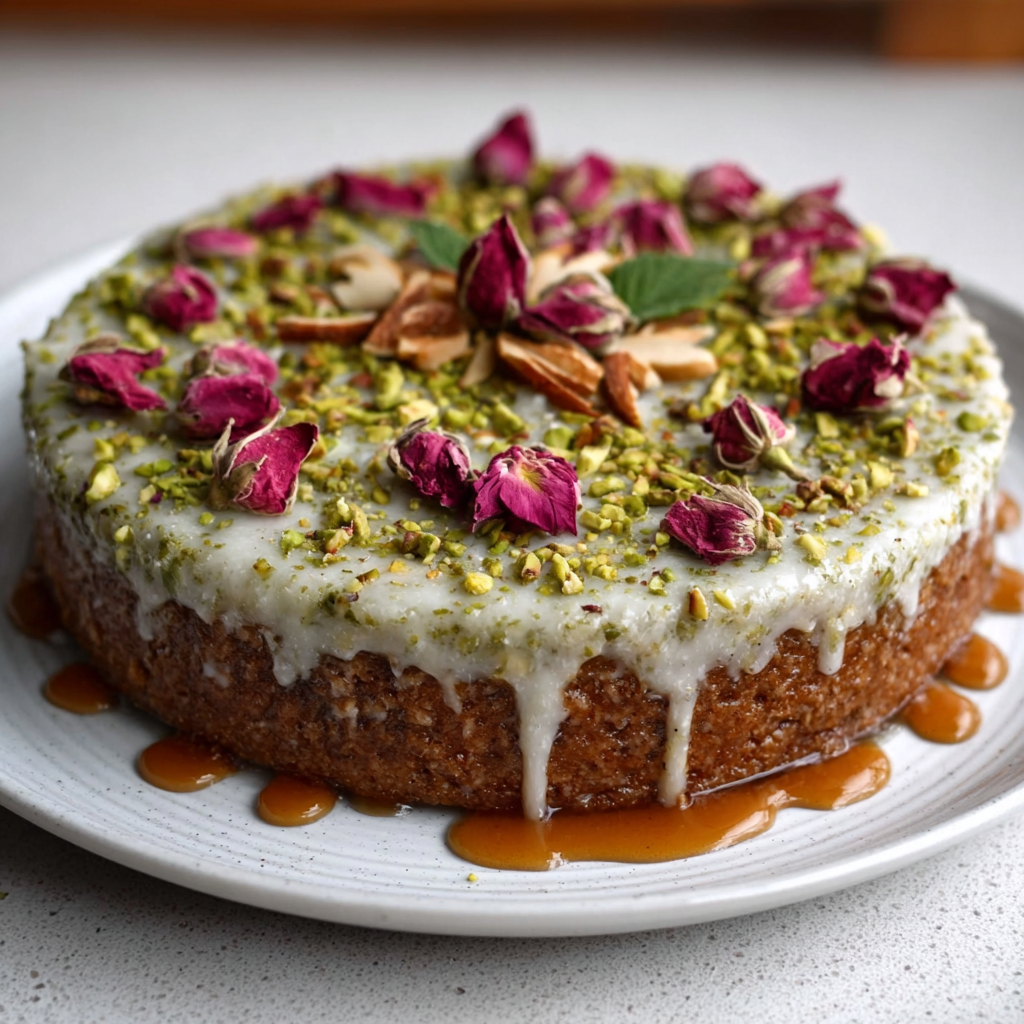 Tarta de pistacho y rosa