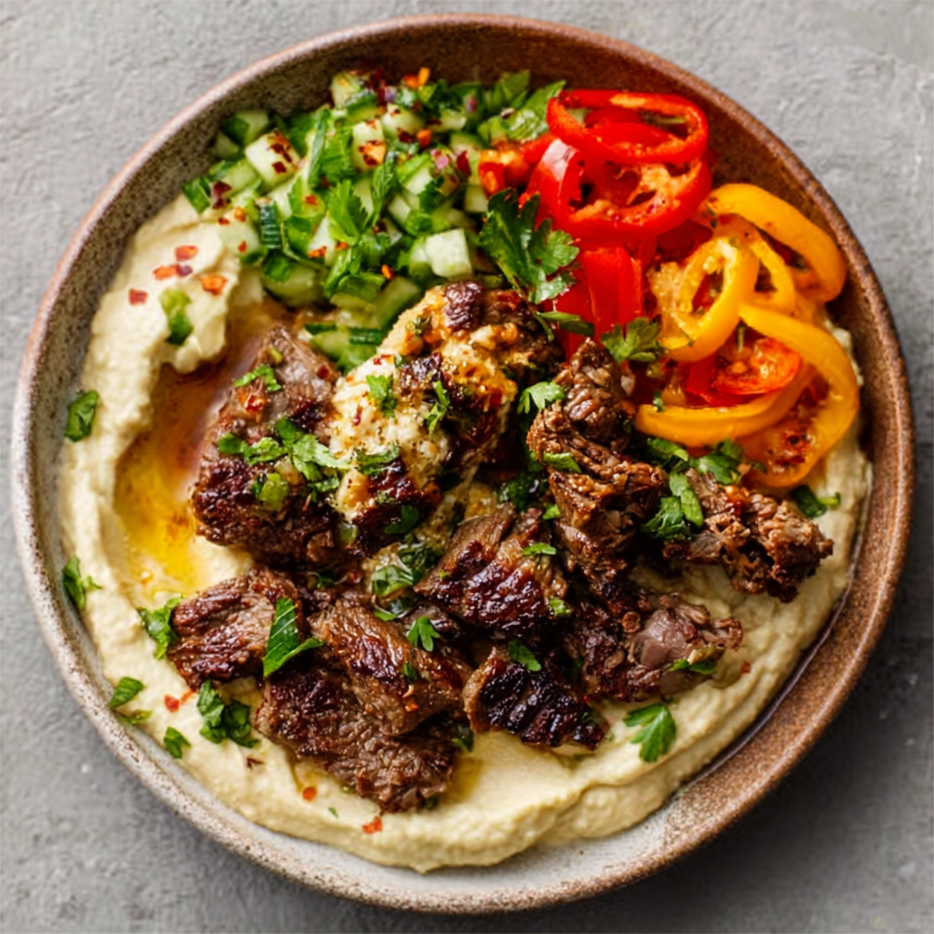 Tazones de Cordero Especiado al Estilo Shawarma y Hummus