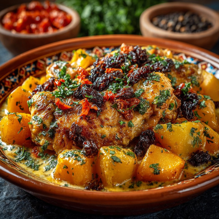 Pollo con Patatas en Salsa de Queso
