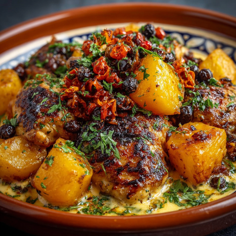 Pollo con Patatas en Salsa de Queso
