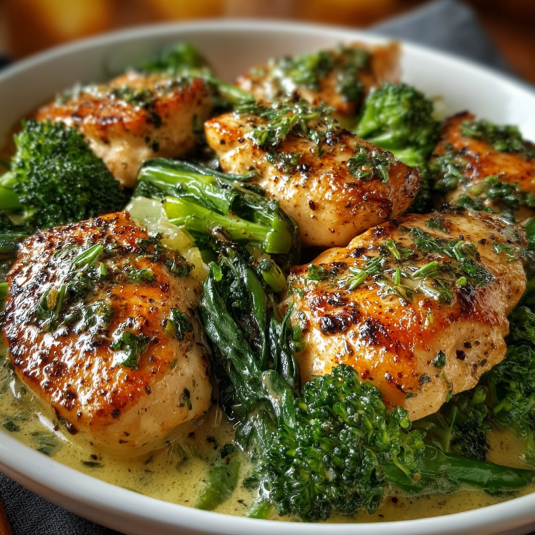 Pollo al ajo con verduras verdes