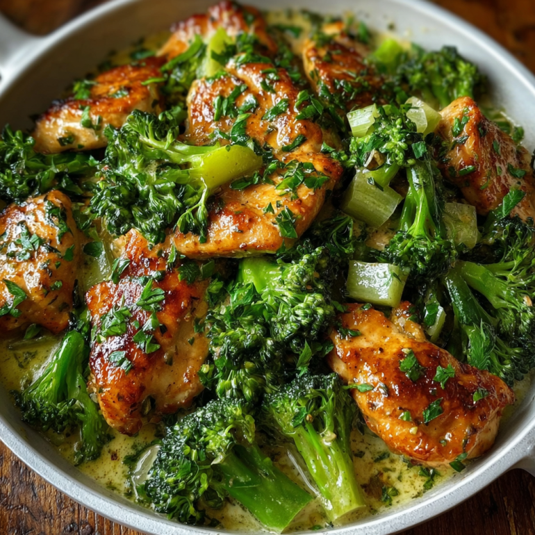Pollo al ajo con verduras verdes
