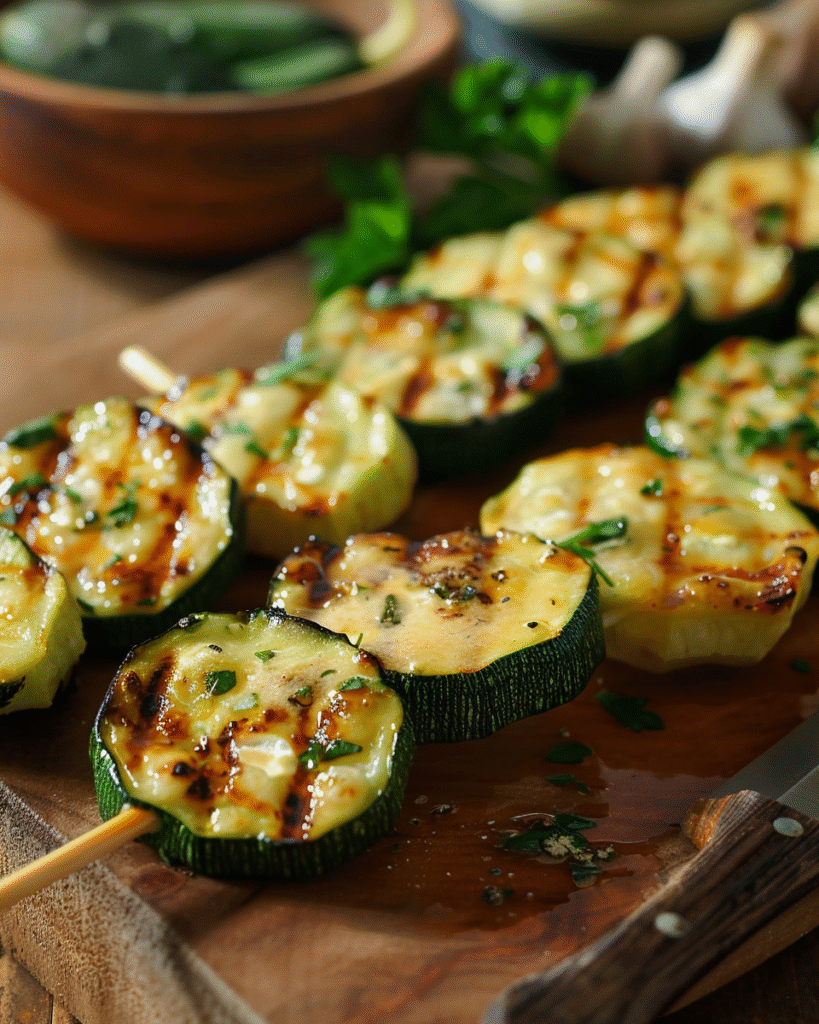Brochetas de calabacín a la parrilla