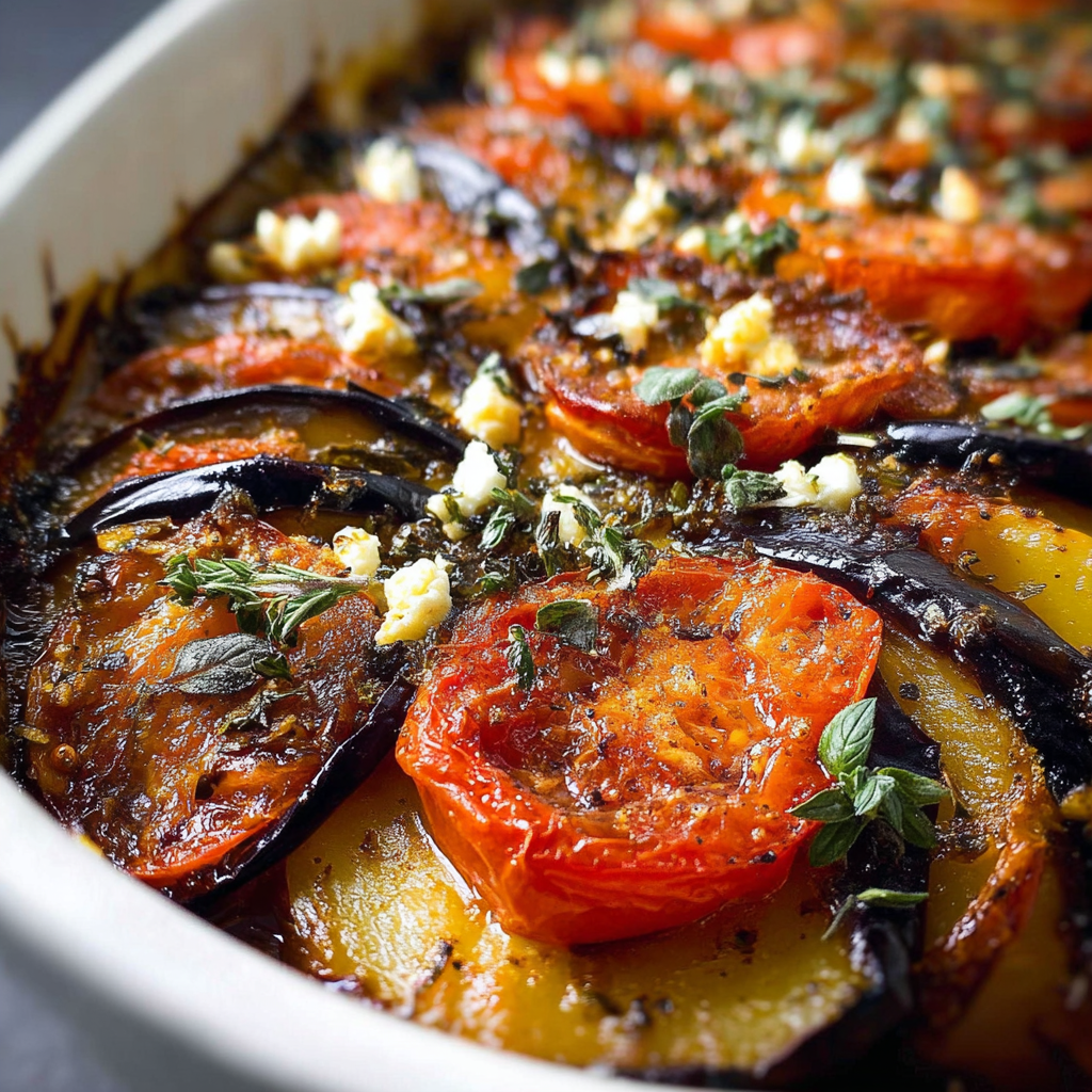 Cazuela de berenjenas, patatas y tomates