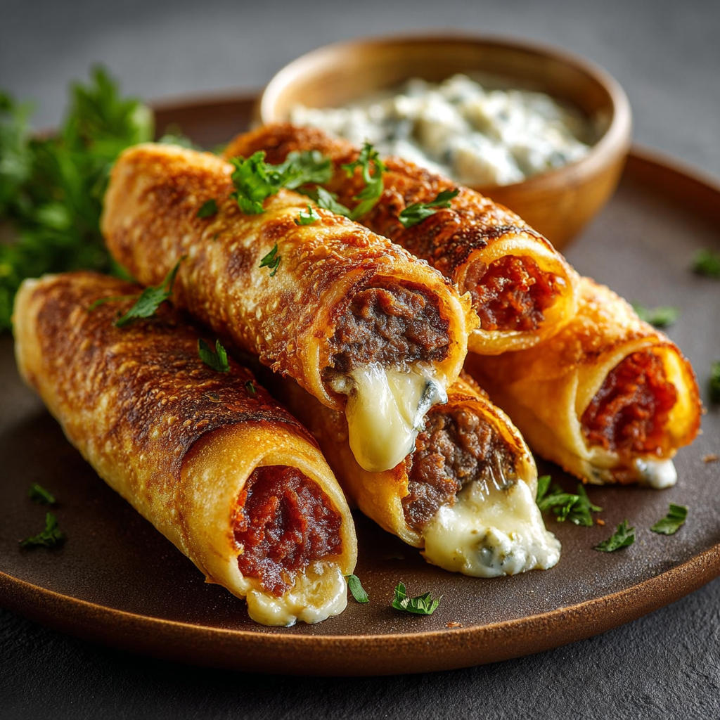 Cigarrillos crujientes de carne y queso