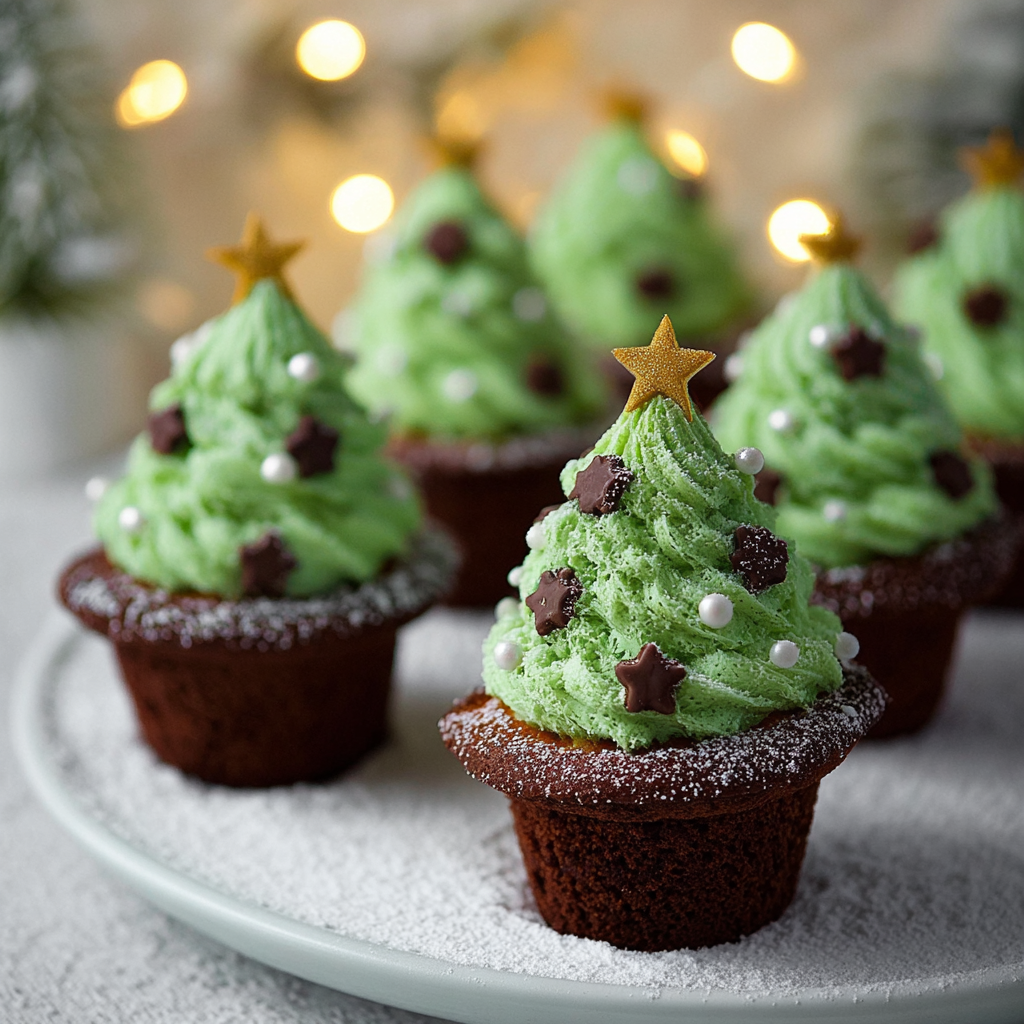 Cupcakes de Navidad en forma de árbol