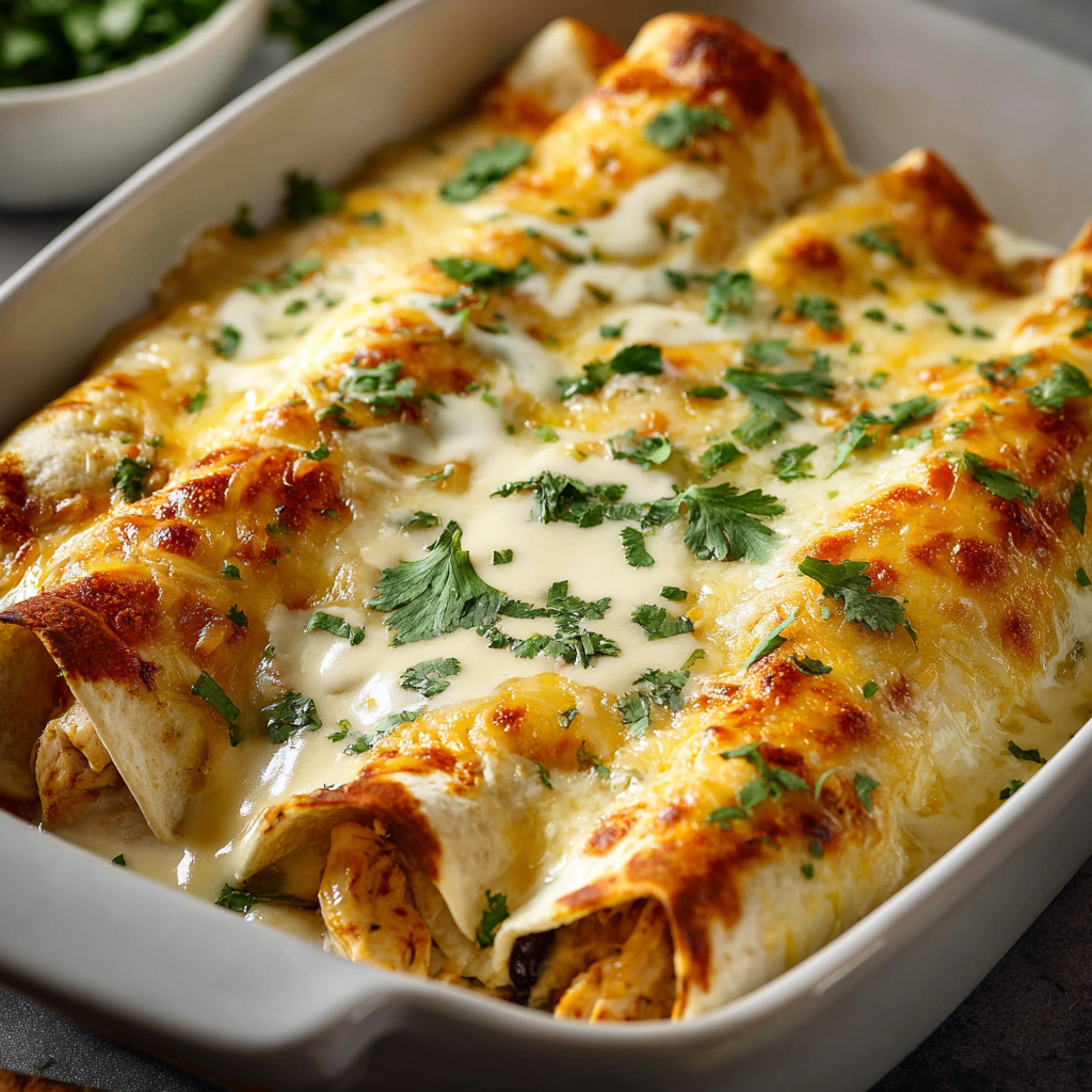 Enchiladas de Pollo con Salsa Blanca de Crema Agria