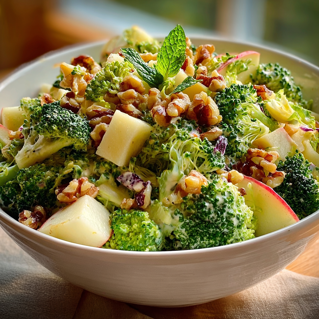 Ensalada crujiente y cremosa de brócoli y manzana