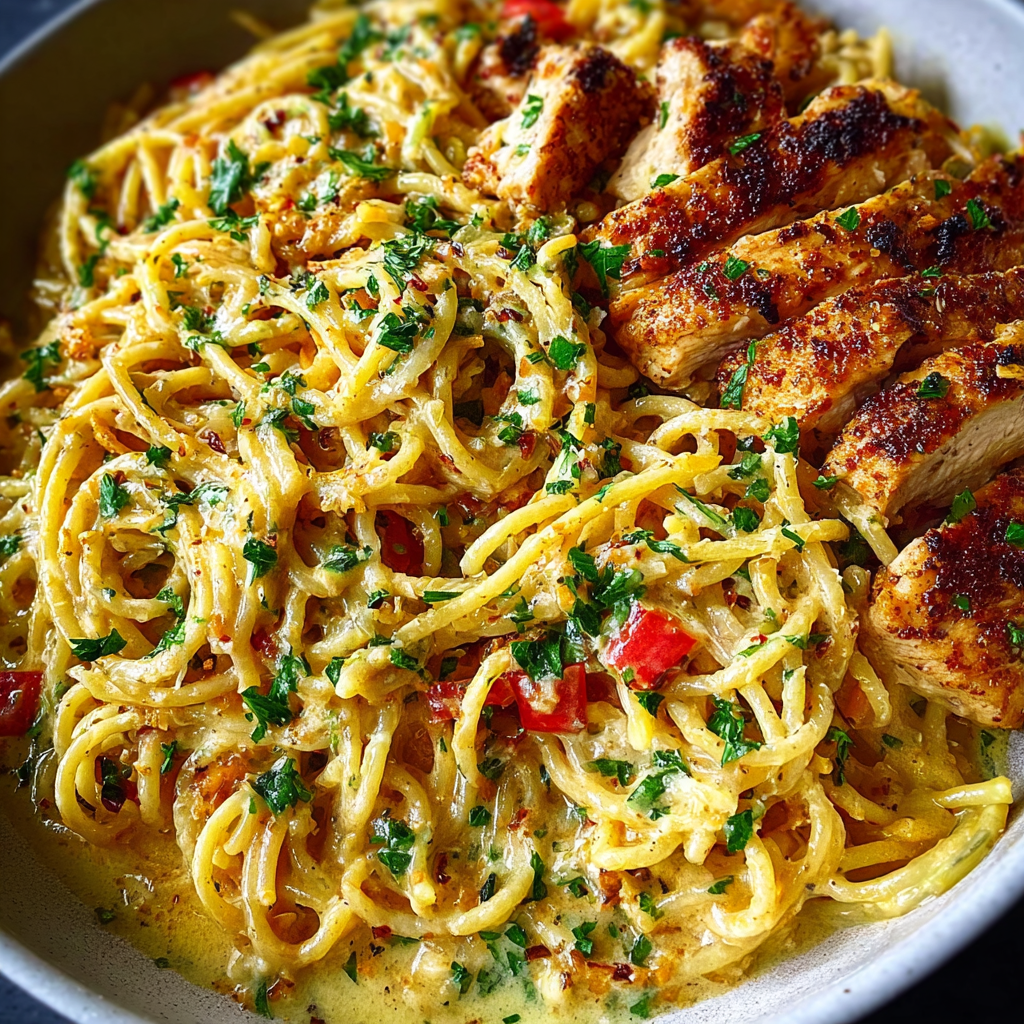 Espaguetis Cajún con Pollo Cremoso