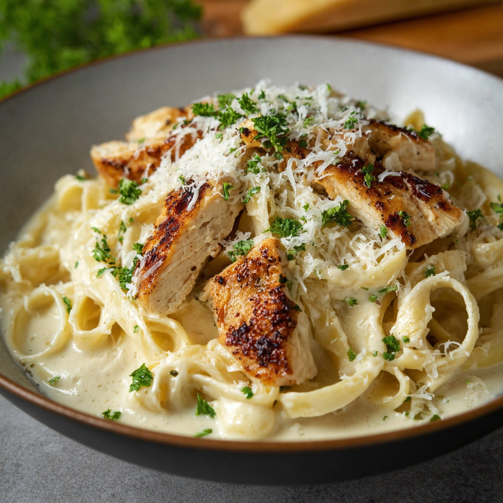 Fettuccine Alfredo con Pollo a la Crema