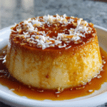 Flan de Elote y Queso con Coco Rallado