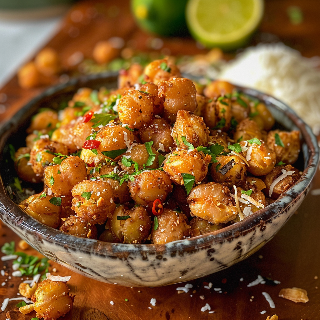 Garbanzos Dorados Asados con Coco y Lima