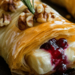 La Masa Filo en Capas con Queso Brie, Salsa de Arándanos y Nueces
