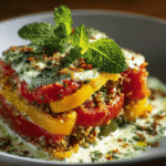 Lasañas Frías de Pimientos, Quinoa y Salsa de Yogur-Menta