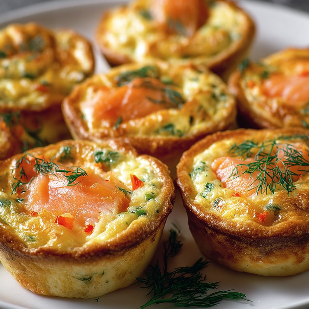 Mini quiches de salmón ahumado y eneldo