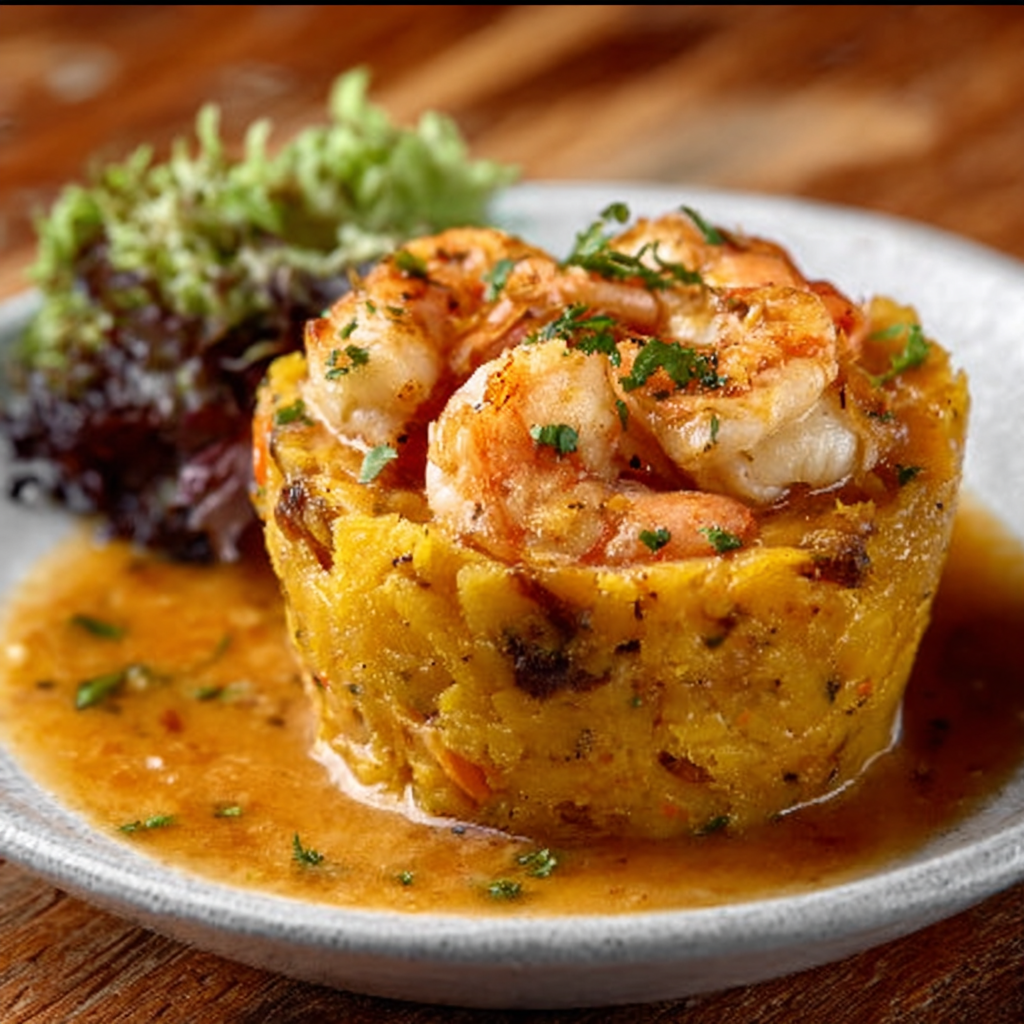 Mofongo de Plátano Verde con Mariscos