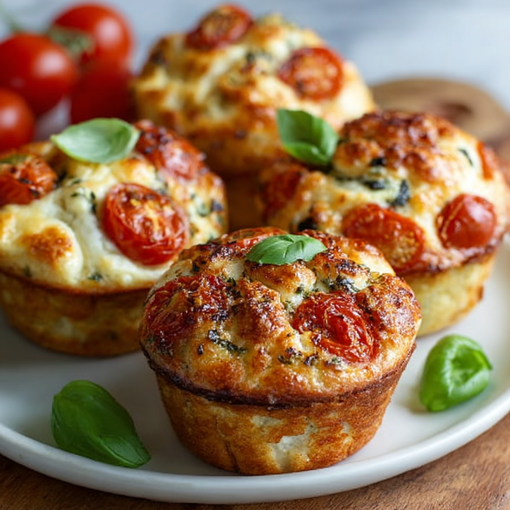 Muffins de Tomate, Mozzarella y Albahaca
