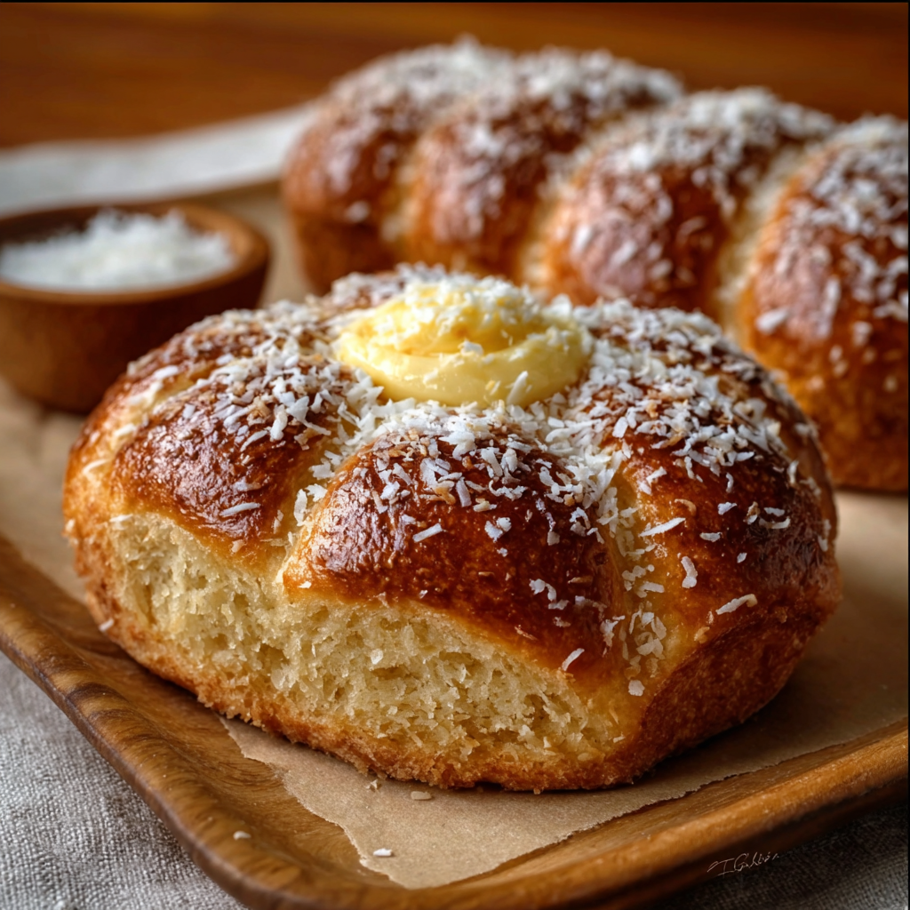 Pan dulce con crema y coco (Skolebrød)