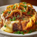 Pastel de Carne con Cebolla Francesa en Crockpot y Queso Suizo Fundido
