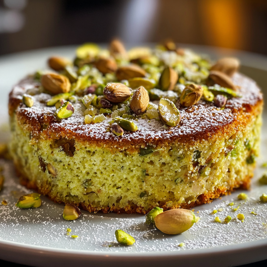 Pastel de Pistacho y Azafrán