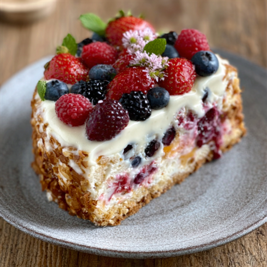 Pastel de crema y frutas (Bløtkake)