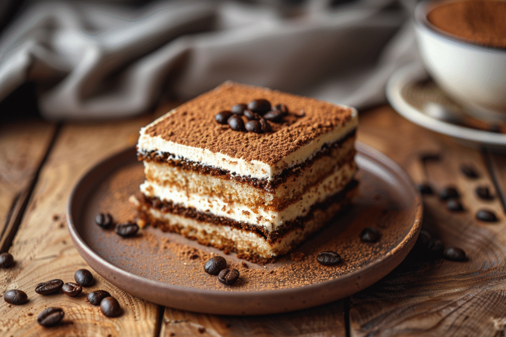 Pastel de galletas de café en capas con suave crema de mantequilla