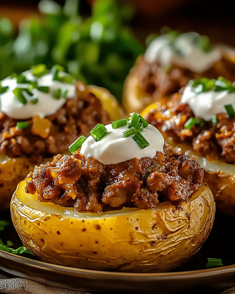 Patatas Rellenas de Carne con Salsa Fresca