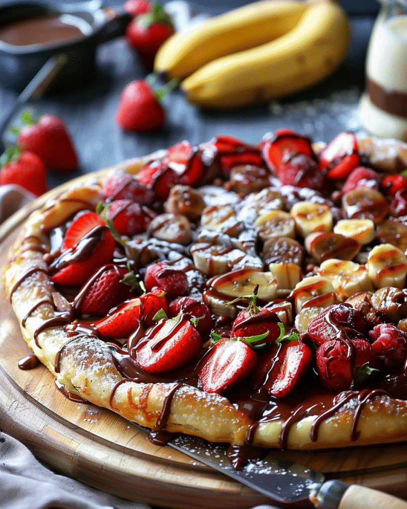 Pizza Dulce de Chocolate, Fresa y Plátano