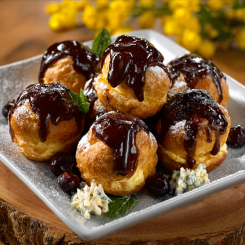 Profiteroles de Ciruela Brillante