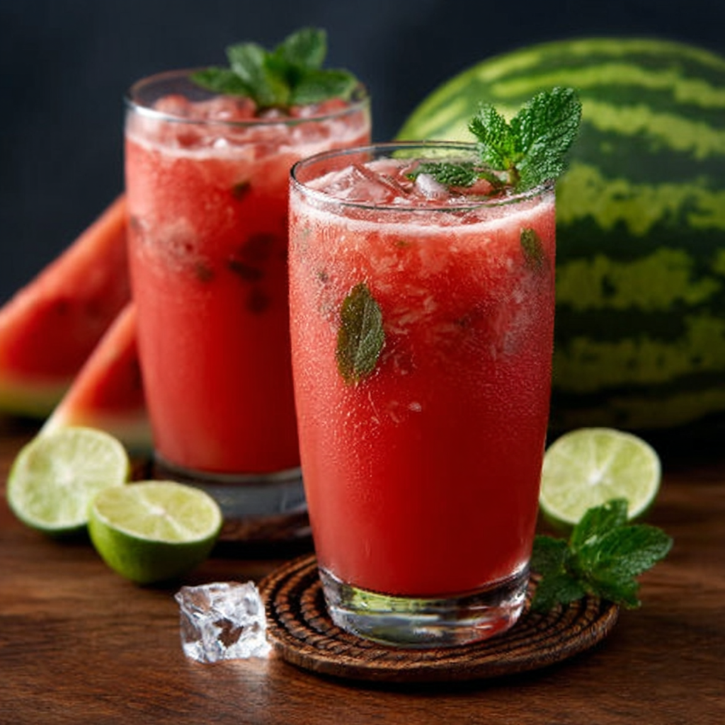 Refresco de Sandía con Agua de Coco y Hierbabuena