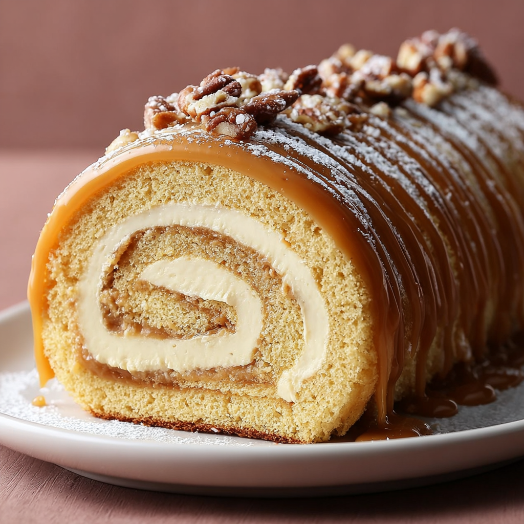 Rollo de bizcocho con crema de caramelo salado