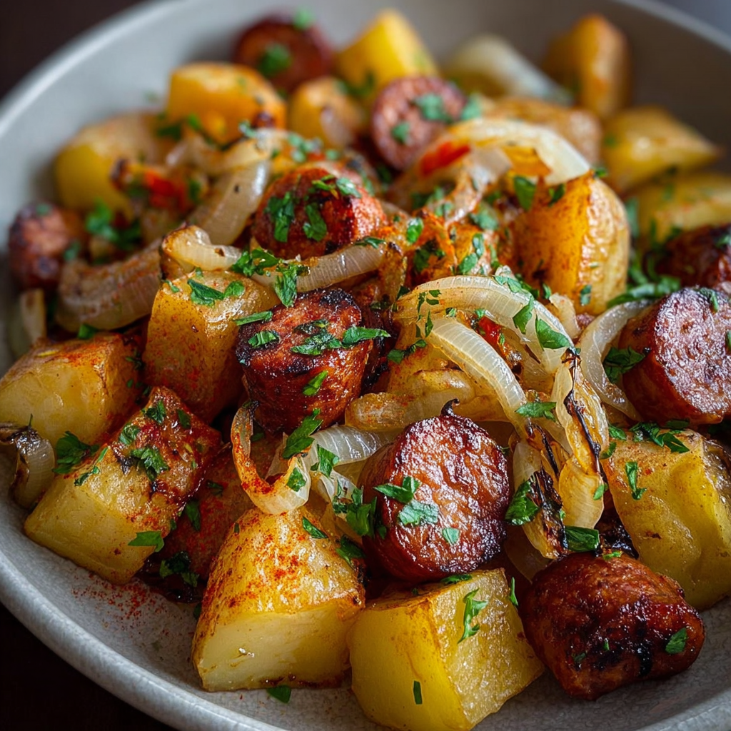 Salteado de Papas y Salchichas Ahumadas