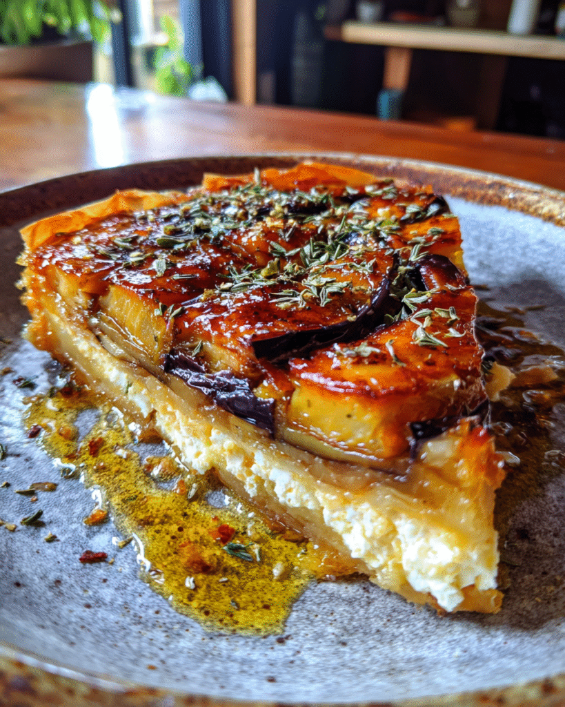Tarta Tatin de Saganaki con Berenjenas