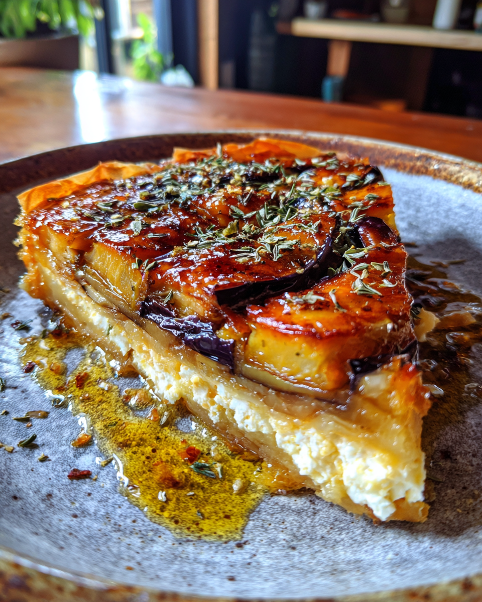 Tarta Tatin de Saganaki con Berenjenas