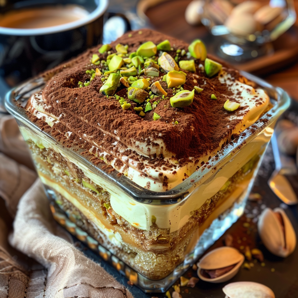Tiramisú de Pistacho y Chocolate Negro