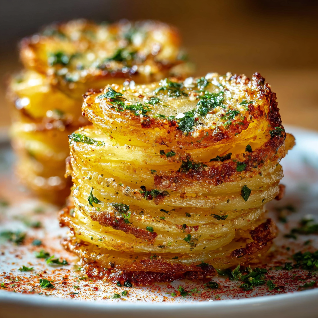 Torres de Papa Crujientes con Mantequilla de Ajo y Parmesano